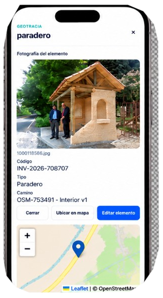 Dispositivo móvil con ficha y fotografía de un elemento